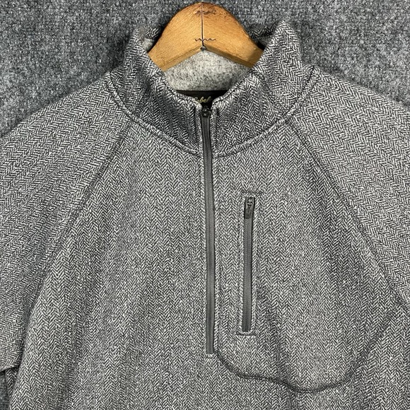 Cabela's Men's L Classic Gray Herringbone 1/4 Zip Fleece Casual Outdoors Golf - Picture 2 of 11